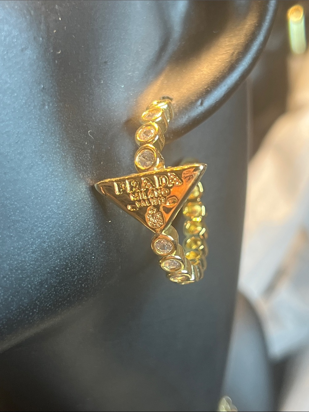 Gold Crystal-Embellished Triangle Hoop Earrings